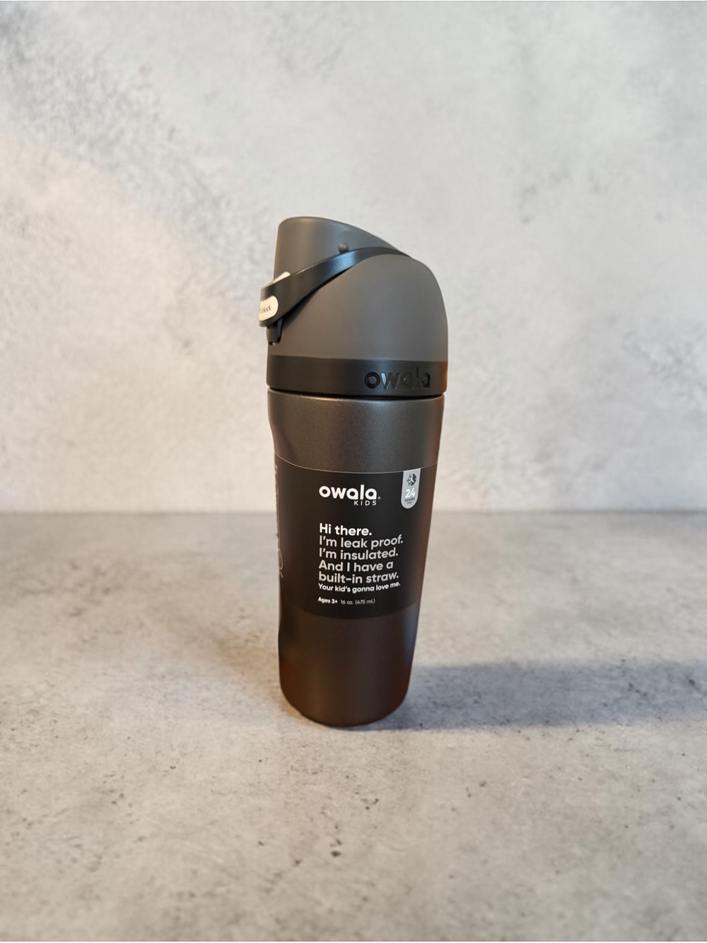 Owala Kids Insulated Water Bottle 16oz Black Flip Straw Leak Proof - Picture 3 of 5